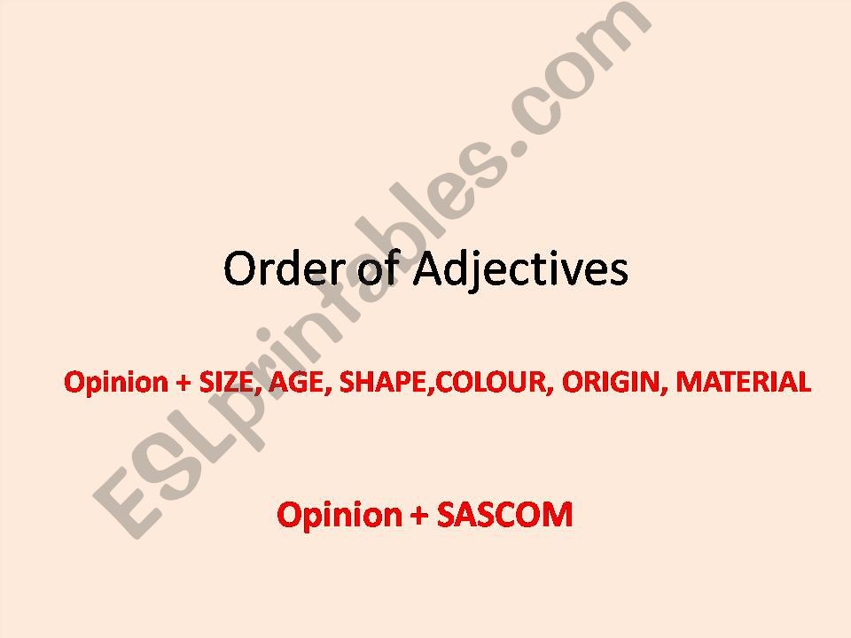THE ORDER OF THE ADJECTIVES powerpoint