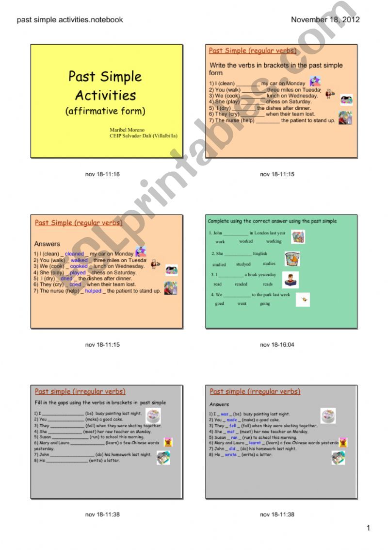 Past Simple activities (affirmative form)