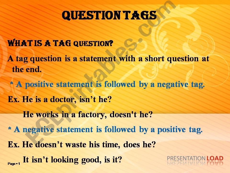 Question tags powerpoint