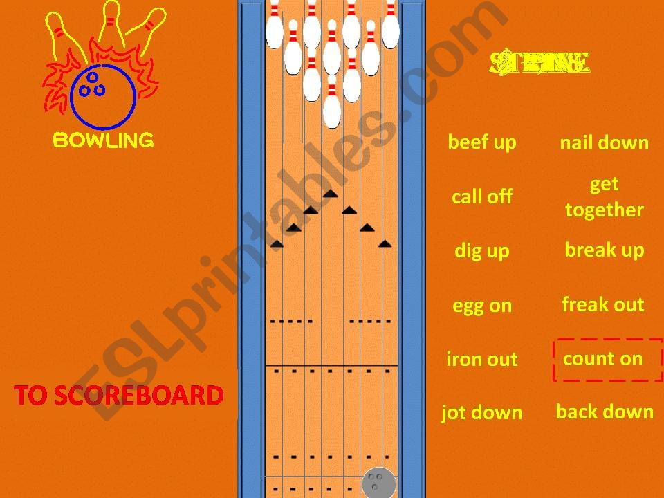 Phrasal Verbs Solo Full Up Bowling Game (only one gutter ball) Part 2