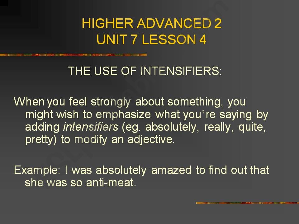 The use of intensifiers powerpoint