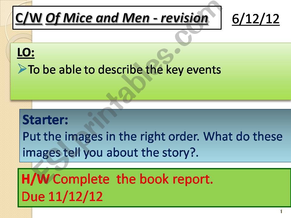 Of Mice and Men - Put the images in the right order 1/3