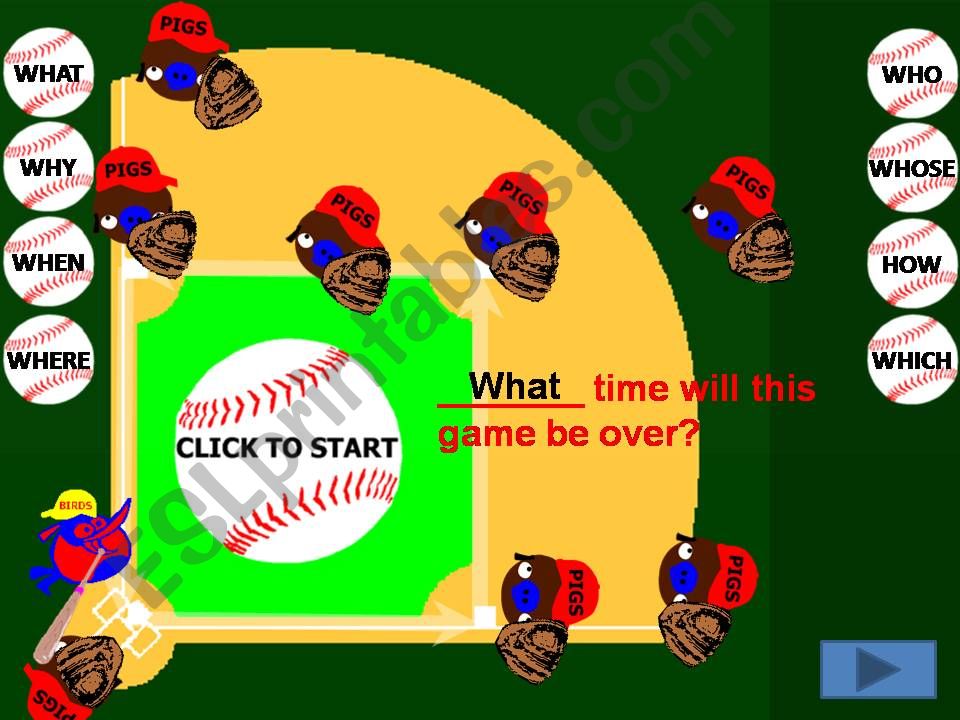 Question words Angry Bird Baseball Game part 1