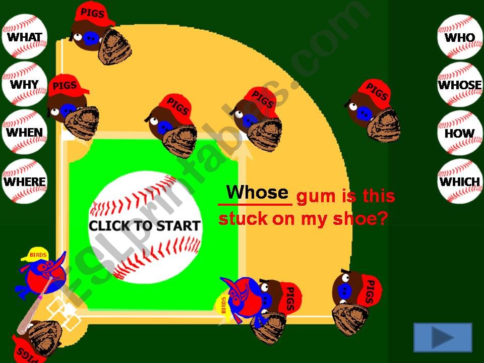 Question words Angry Bird Baseball Game part 2