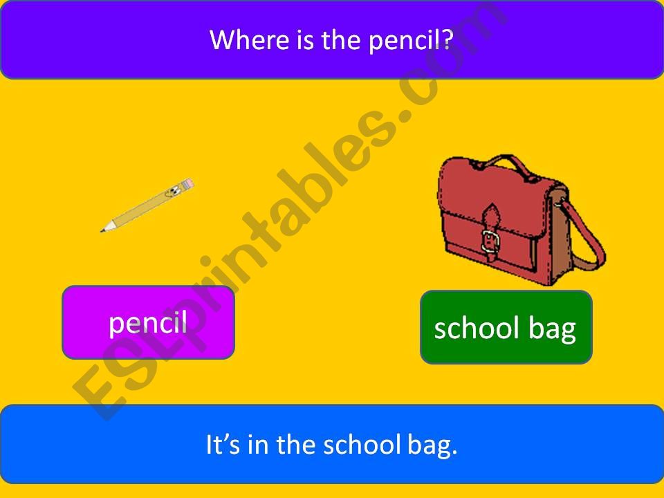 prepositions of place and classroom objects