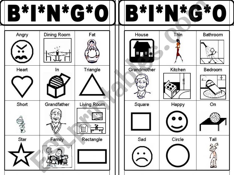 BINGO, BASIC VOCABULARY, PART ONE OF TWO...