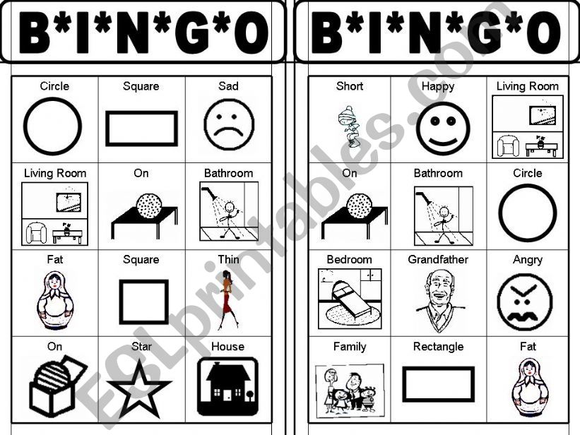 BINGO, BASIC VOCABULARY, PART TWO OF TWO...