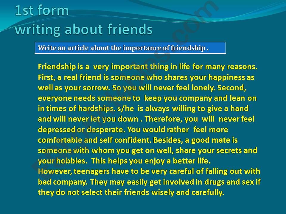 Writing exercises about friends and friendship