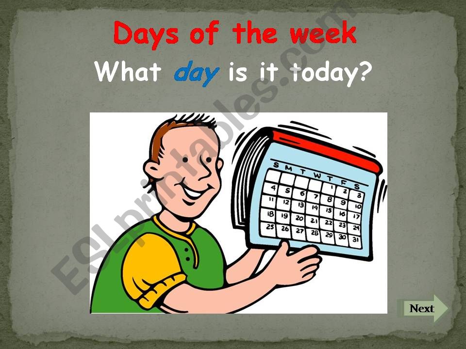 Calendar and Days of the Week powerpoint