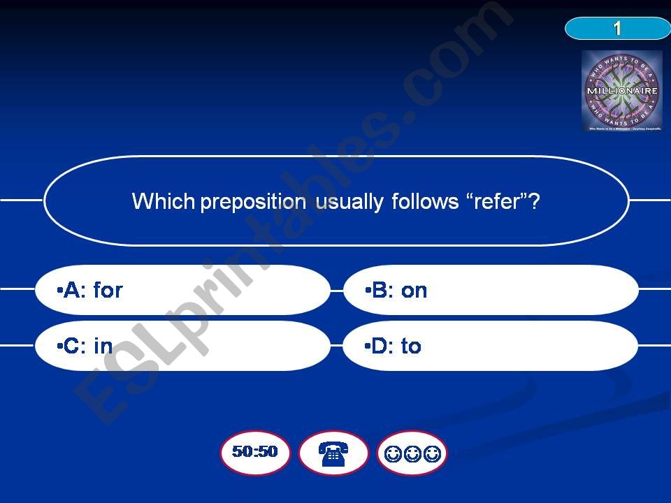 Prepositions revision - Who Wants To Be A Millionaire?
