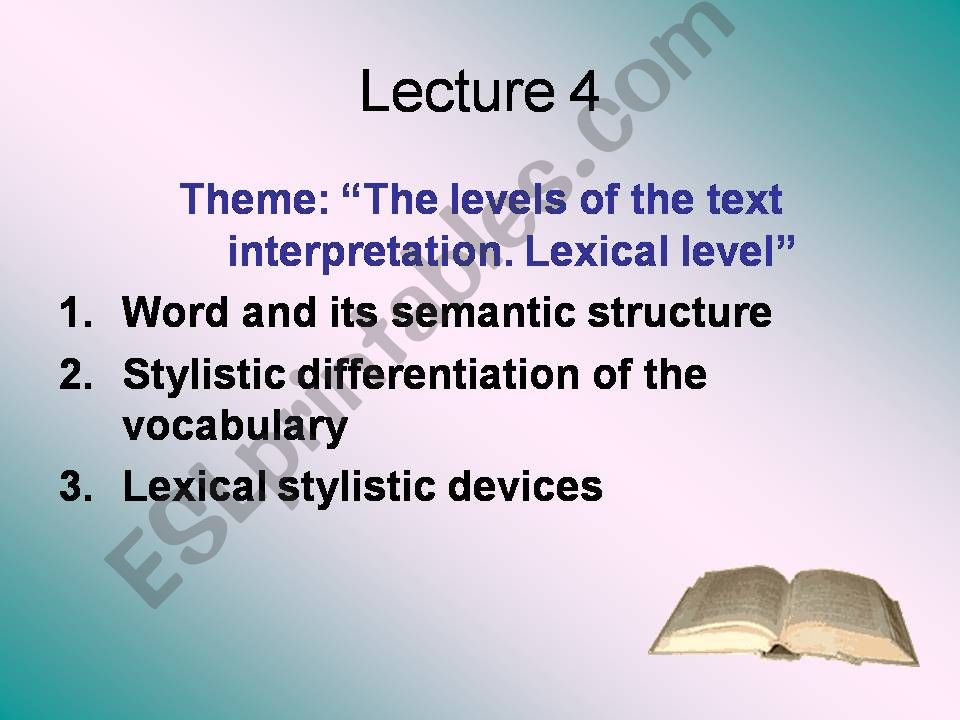 The levels of the text interpretation. Lexical level