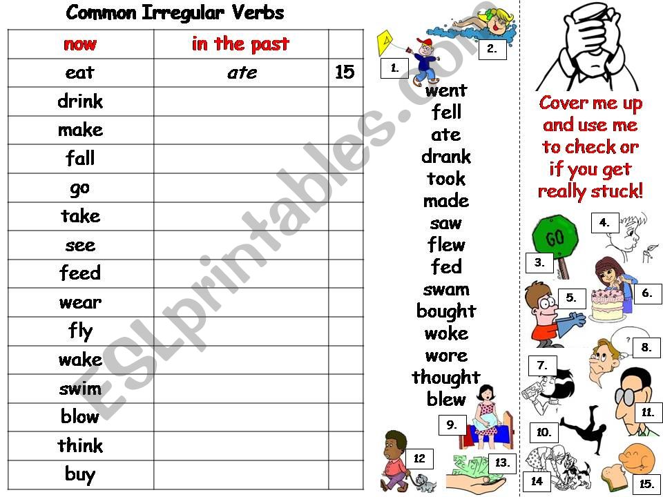 Easy common irregular verbs in the past tense to practice