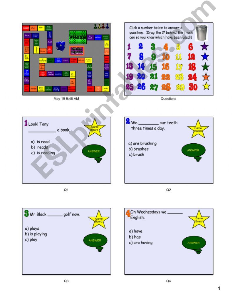 BOARDGAME: Present Simple and Present Continuous