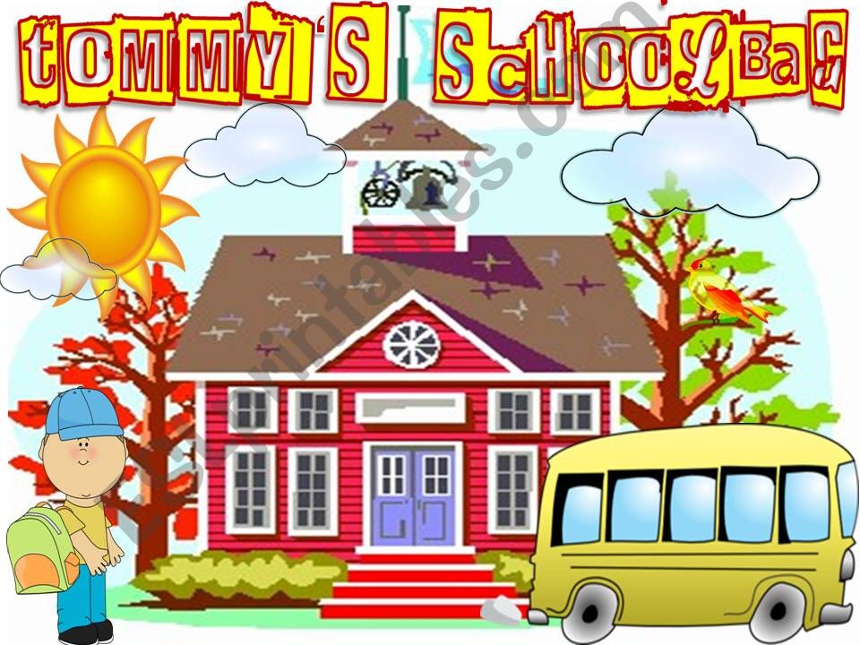 Tommys Schoolbag (school supplies ppt game with sound)