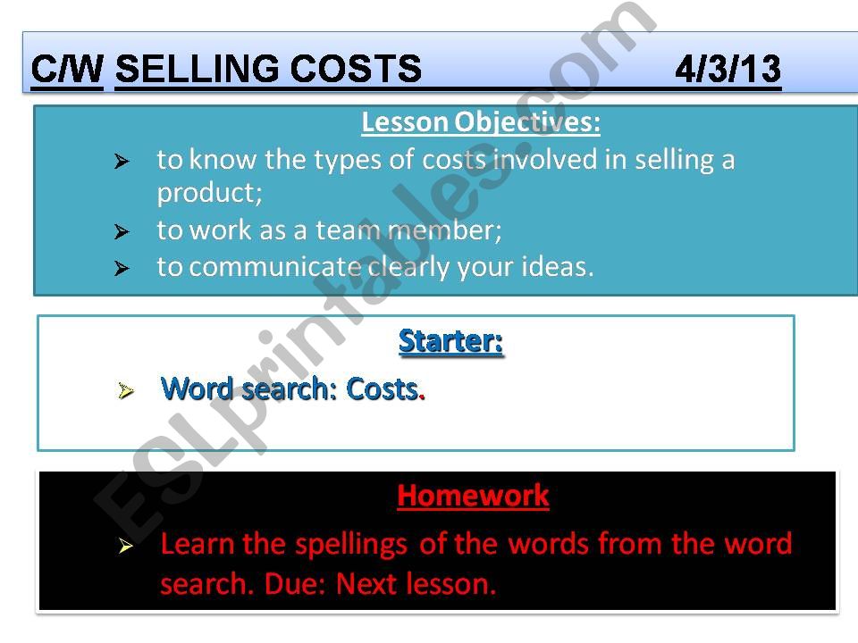 Selling Costs Business English