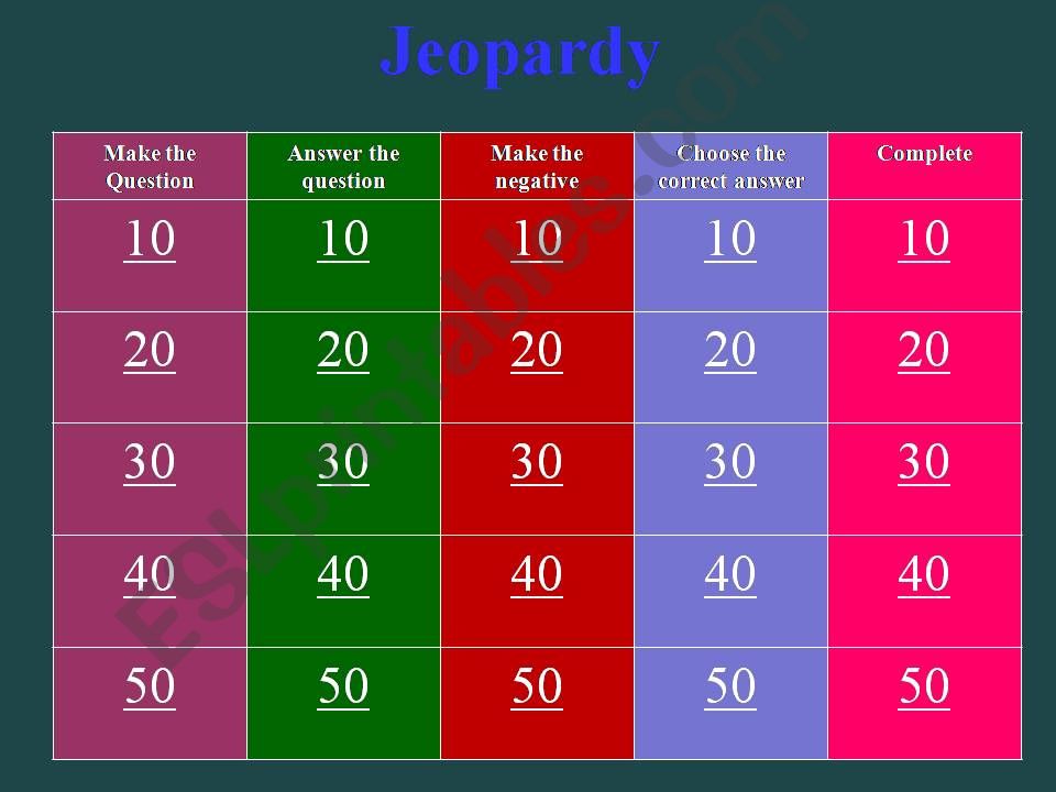 Simple Present PPT Jeopardy Game