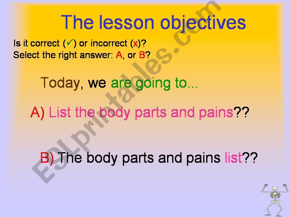 Body parts and pains powerpoint