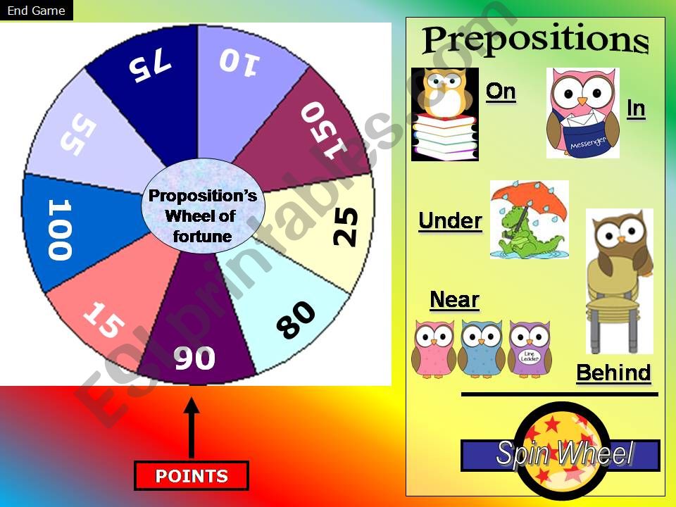 Preposition Wheel of Fortune Game