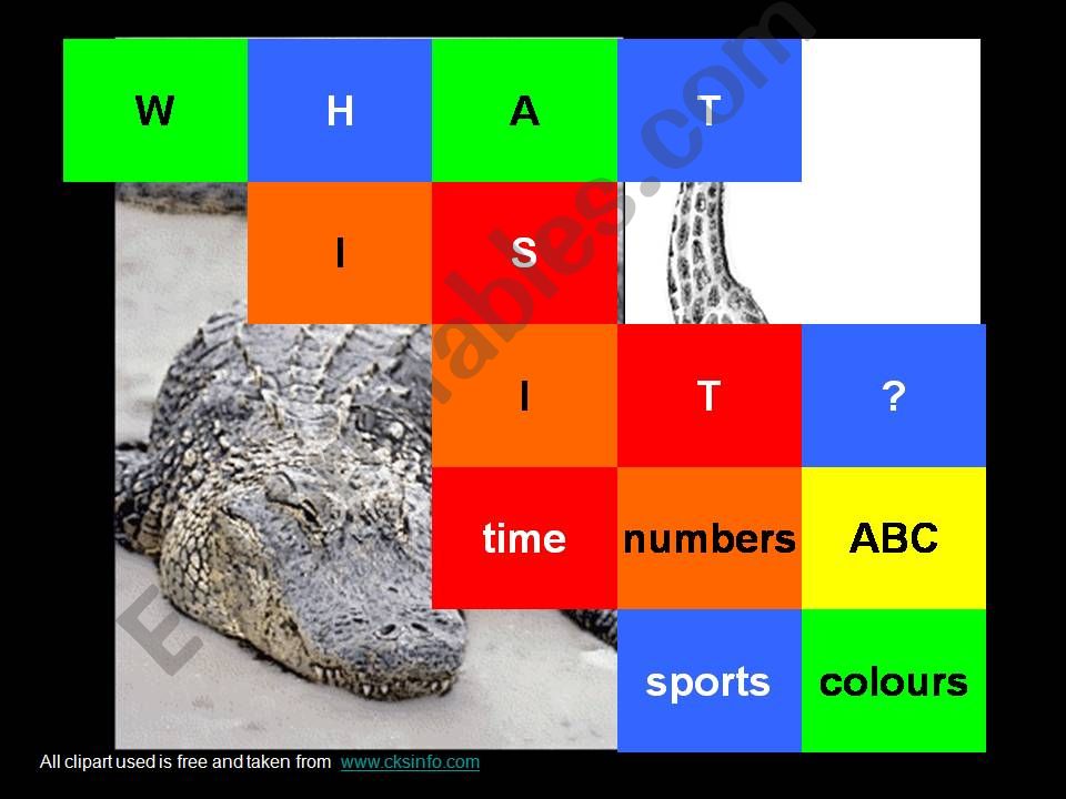Revision picture game: numbers, ABC, colours, time, sports