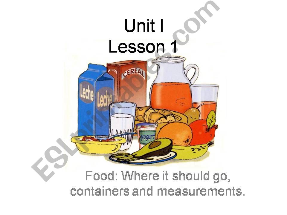 Food: Where it should go, containers and measurements.