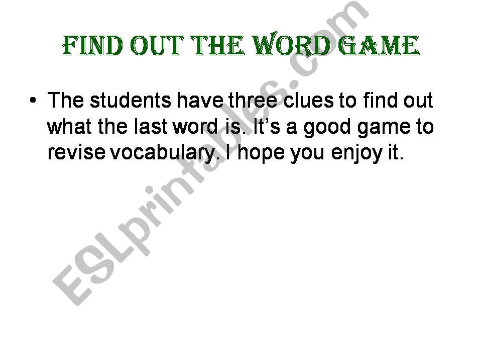 Find out the word game powerpoint