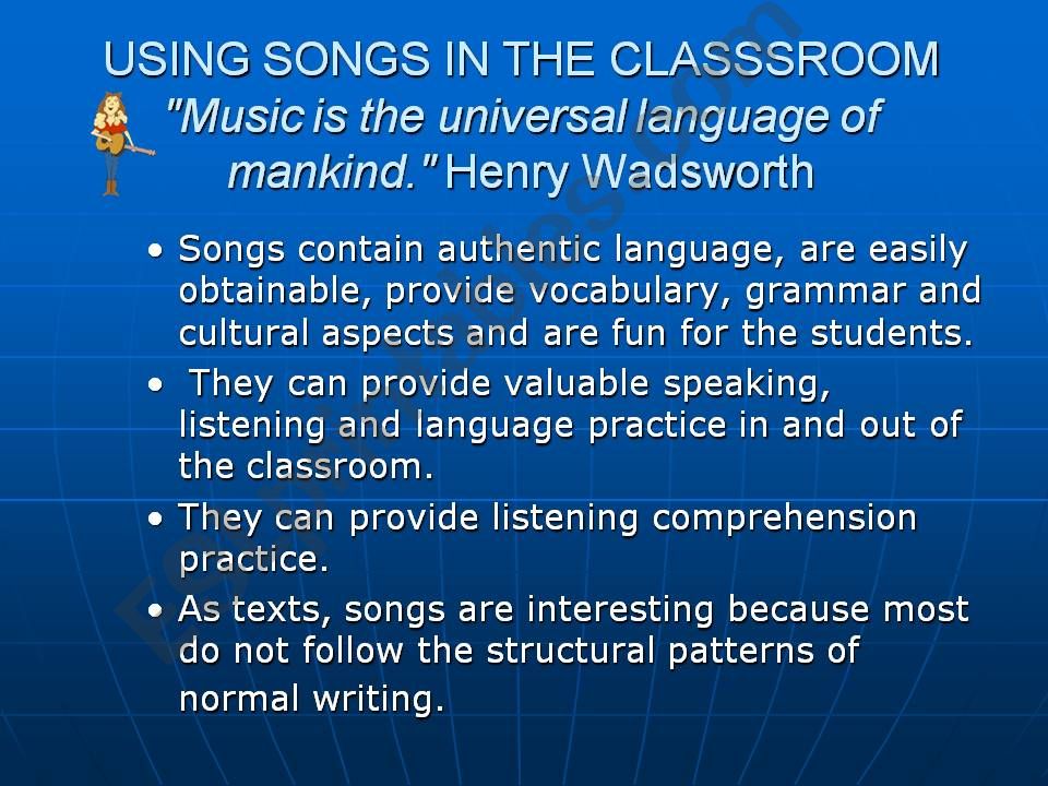 USING SONGS IN THE CLASSROOM powerpoint
