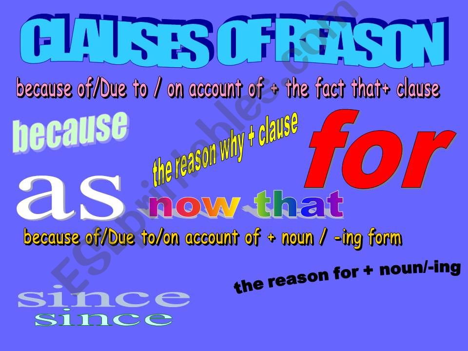 CLAUSES OF REASON powerpoint