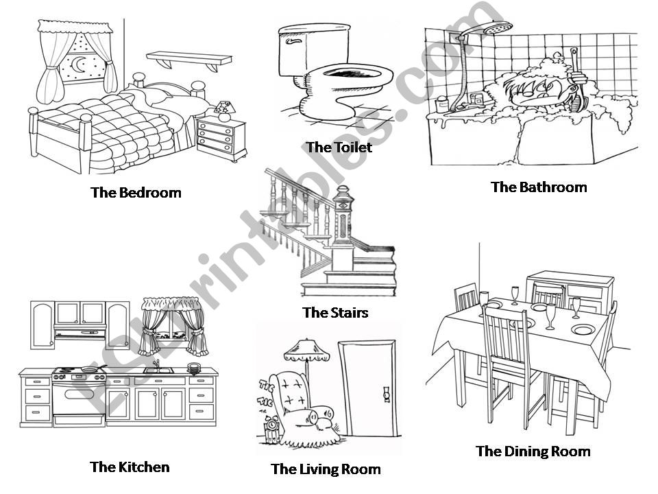 The home:  Colouring and word match activity