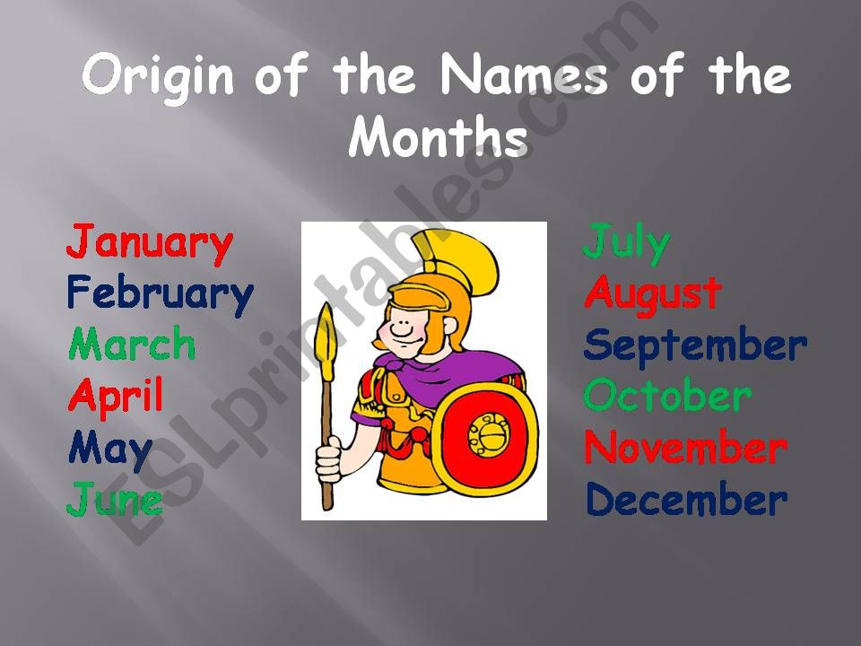 Origins of the NAmes of the Months