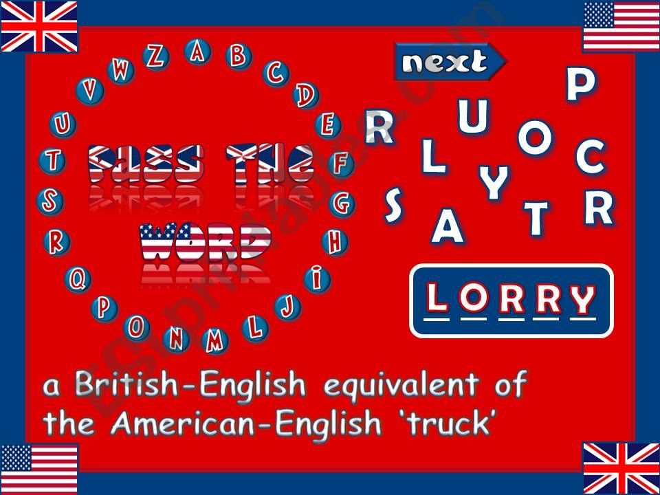 Pass the word - American vs British English *GAME* (5/6)