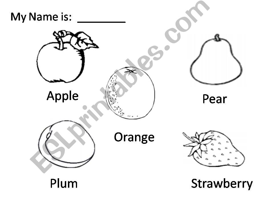 Fruit:  Colouring Sheet (Part 2) - See Fruit Flashcards - Part 1