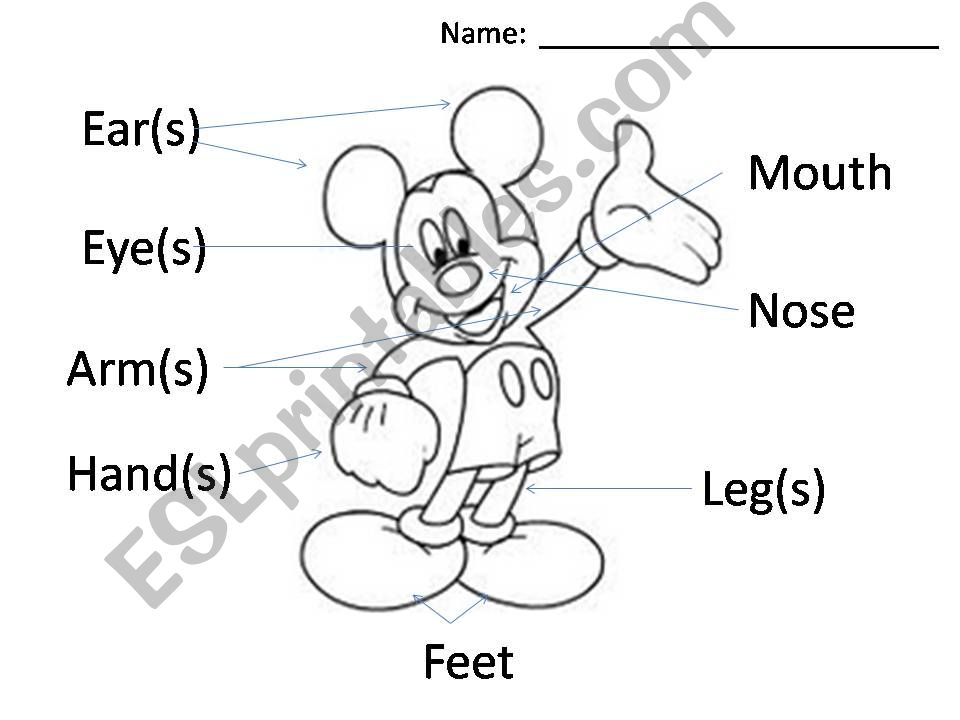 Body Parts - Mickey Mouse activity sheet