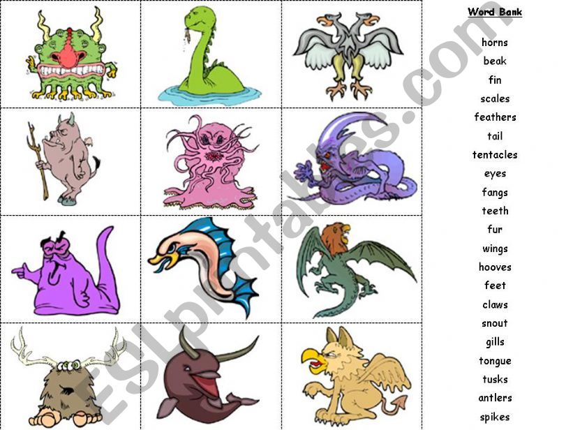 Describing monsters with word bank