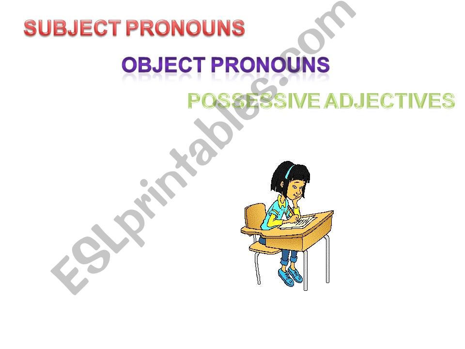 Subject/ object pronouns, possessive adjectives.