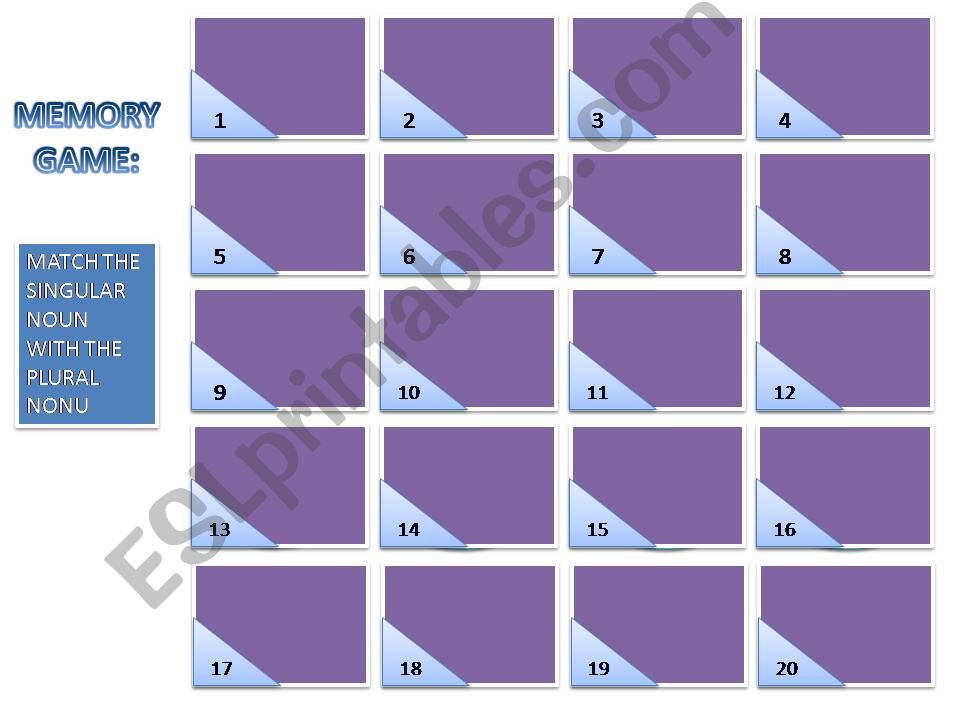 INTERACTIVE MEMORY GAME - singular and plural nouns