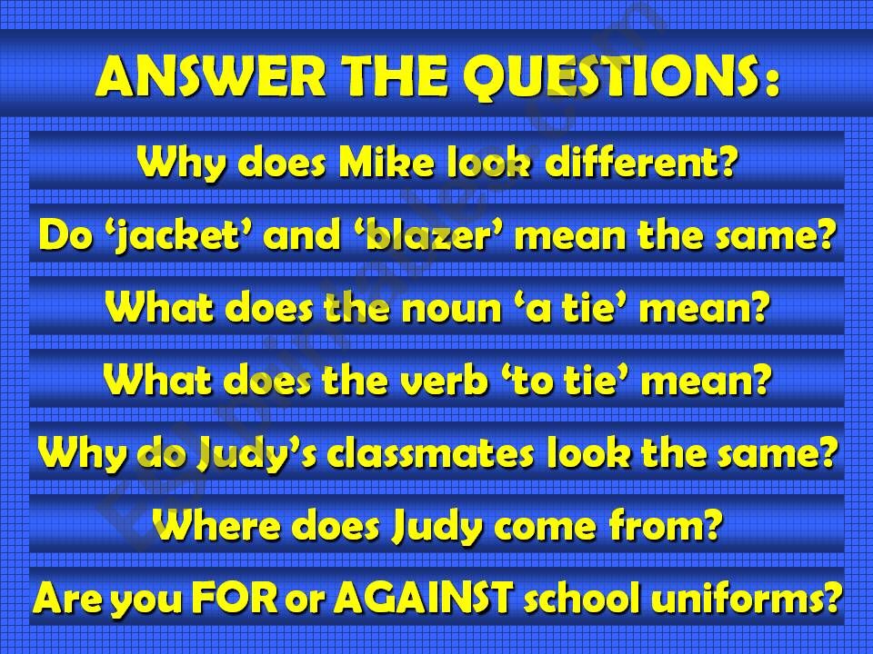 Listening Comprehension - School Uniforms  Part 3 (with SOUND)