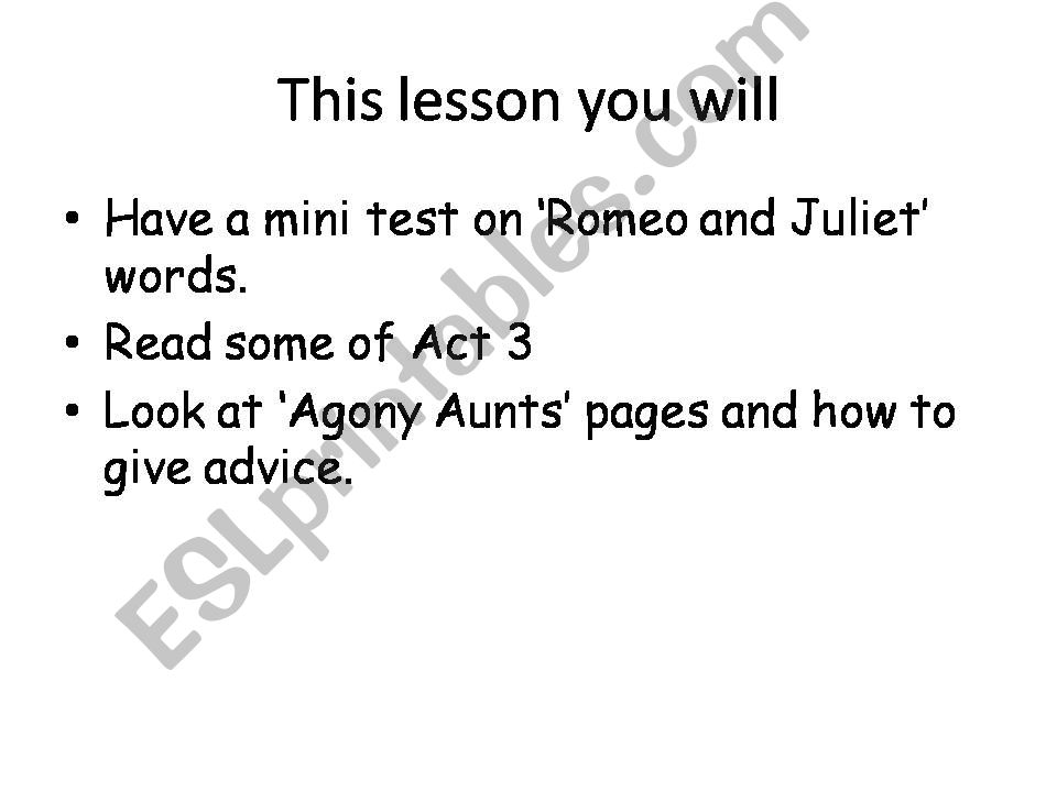 Romeo and Juliet Agony Aunt Letters