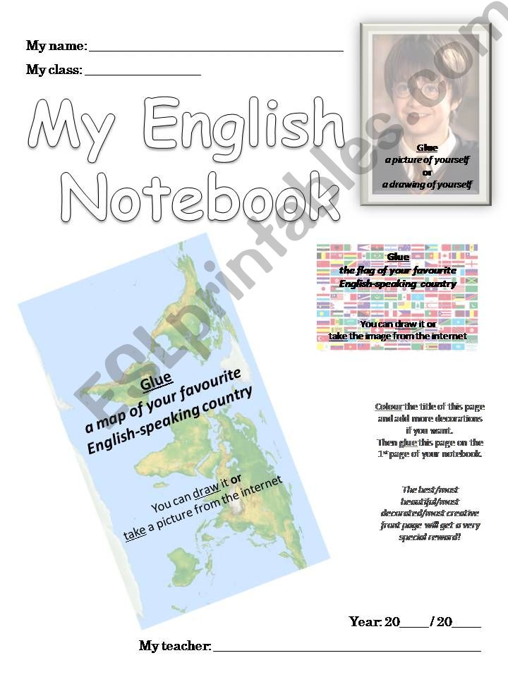 English notebook front page powerpoint