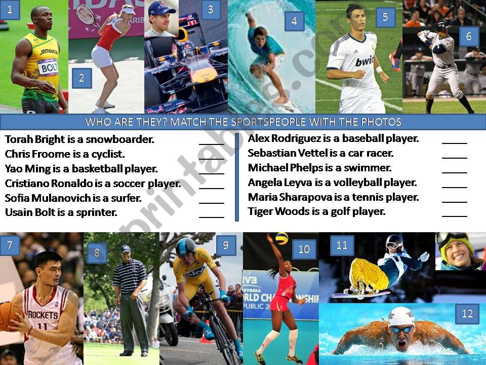 SPORTS - vocabulary and matching activity