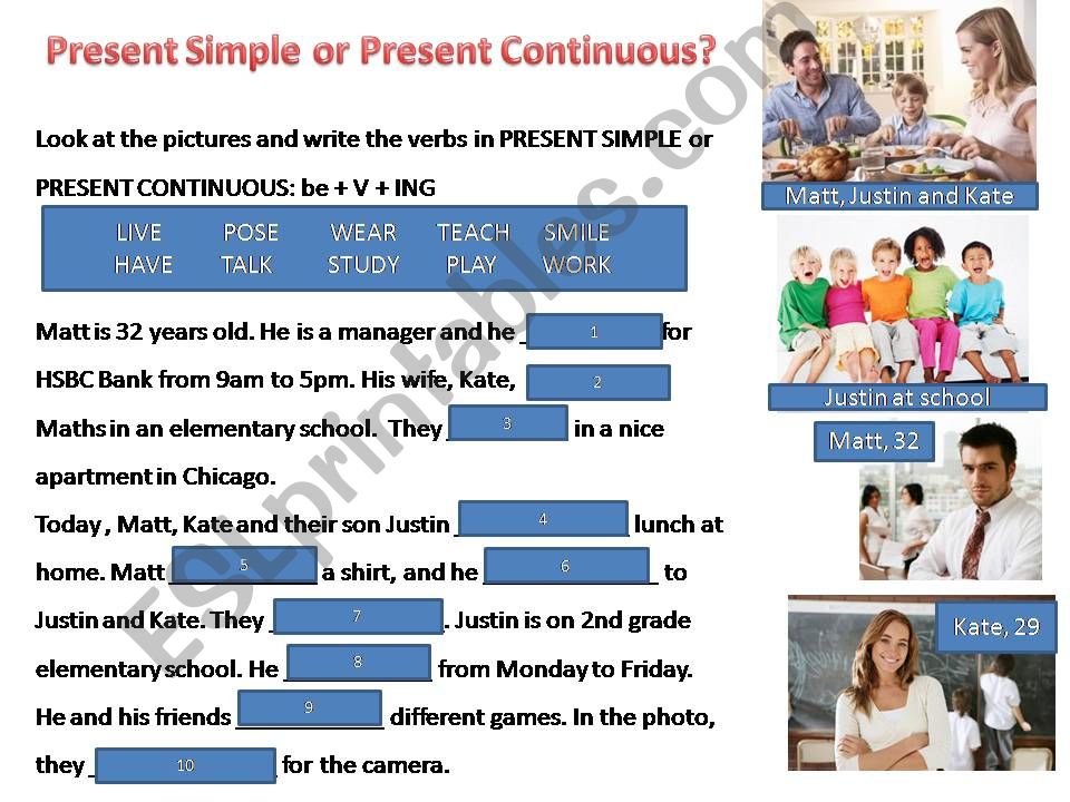 PRESENT SIMPLE and PRESENT CONTINUOUS quiz (test)