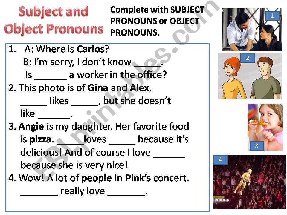 SUBJECT AND OBJECT PRONOUNS (mini test)