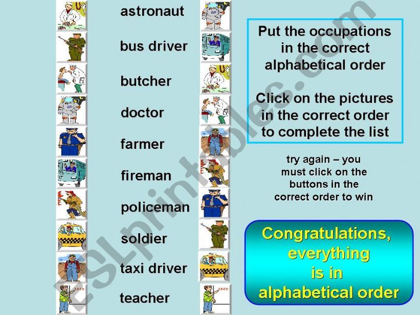 Occupations - alphabetical powerpoint