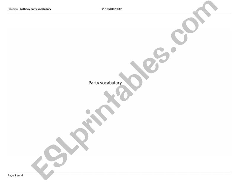 birthday party vocabulary powerpoint
