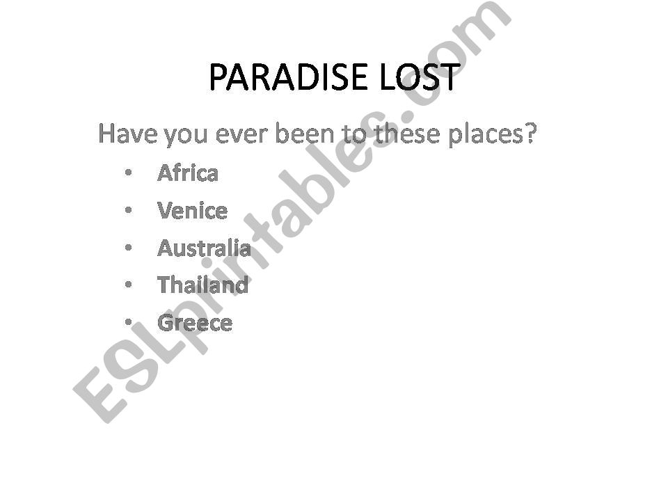 Paradise lost vocabulary work powerpoint