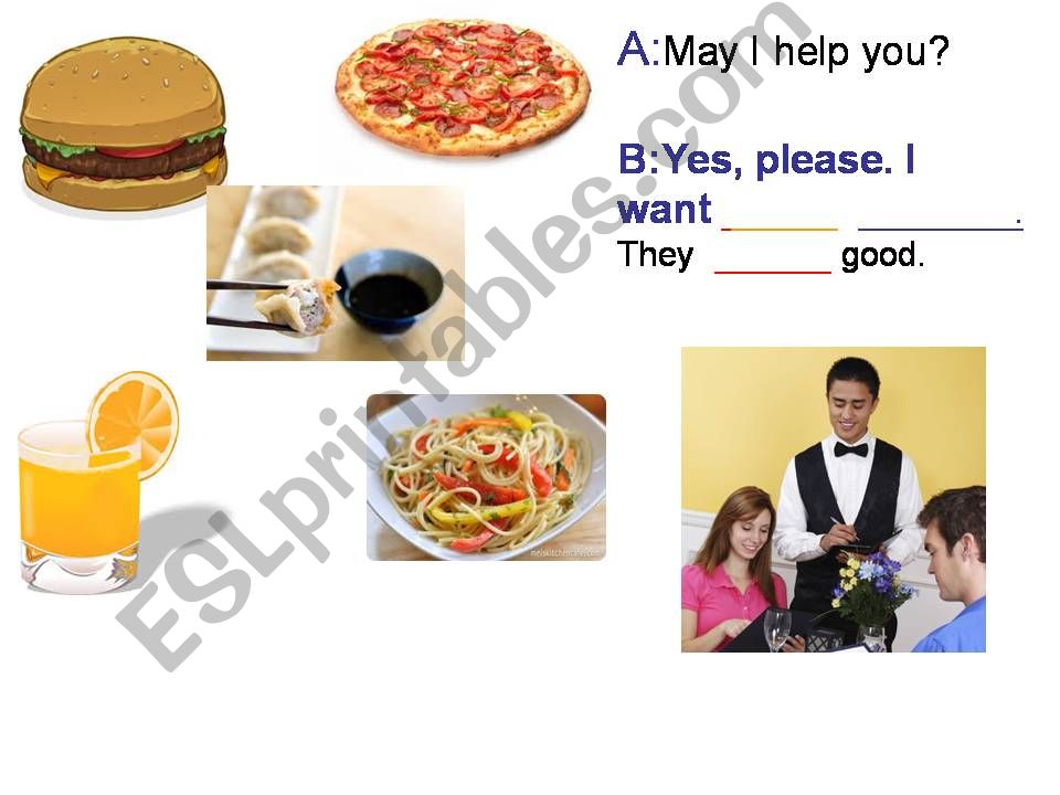 ordering food conversation practice- may I help you -ppt dice