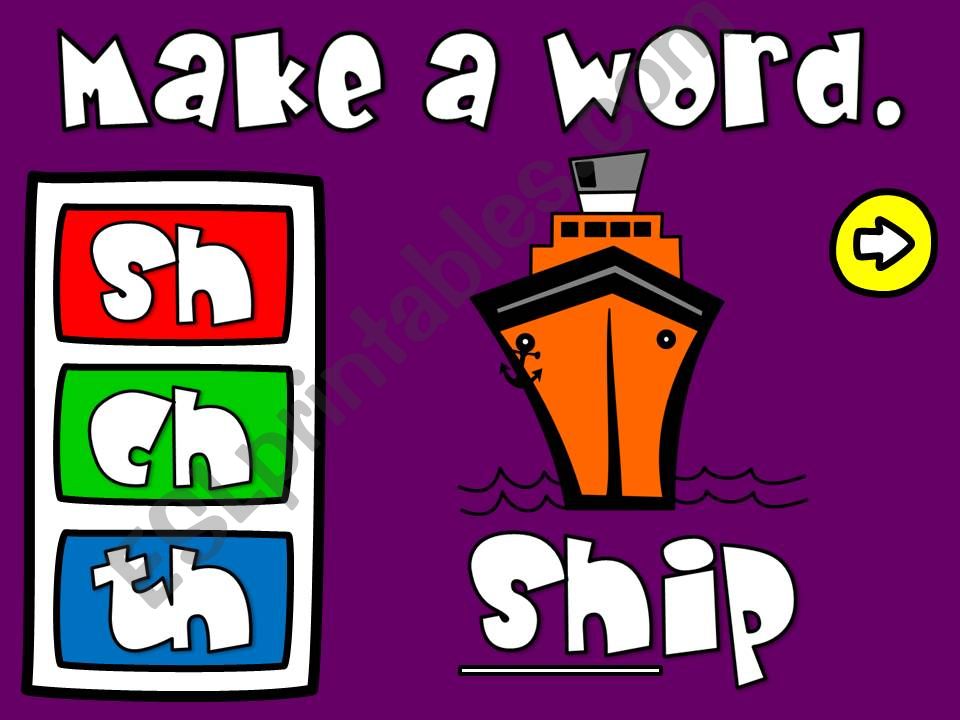 Make a word - digraphs sh, ch and th