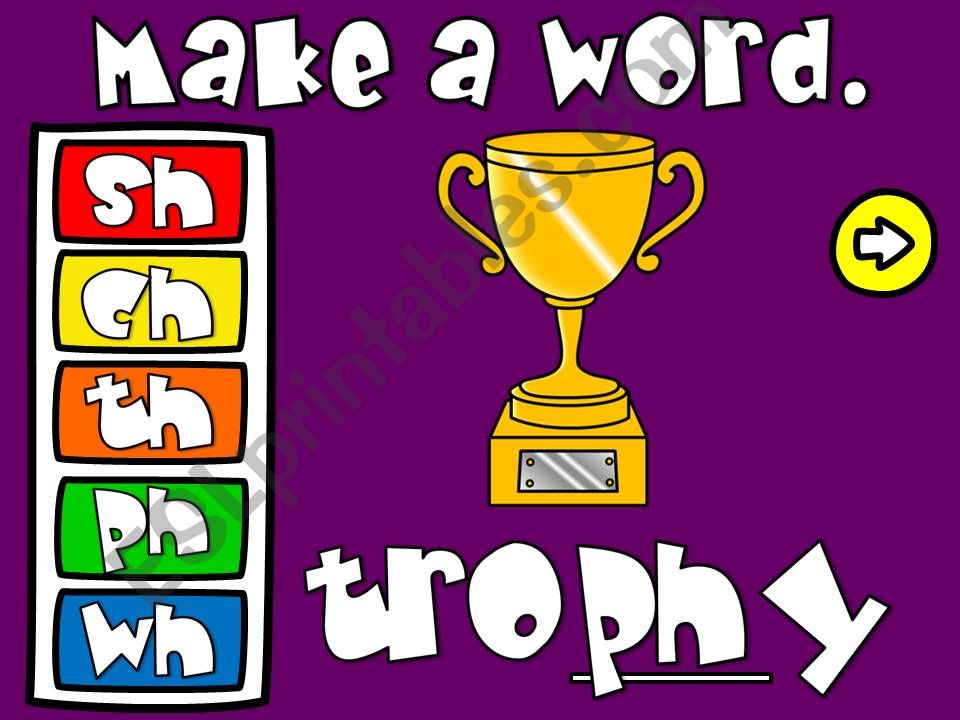 Make a word - digraphs sh, ch, th, ph and wh (1/2)