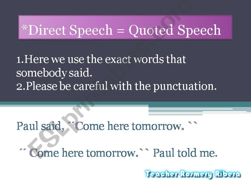 Direct Speech  AND Reported Speech ALL THAT CHANGES!!