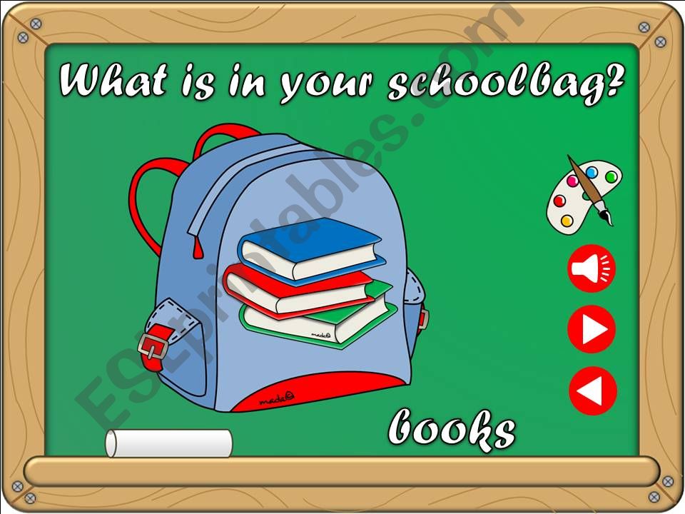 Whats in your schoolbag? - vocabulary (2/3) *with sound*