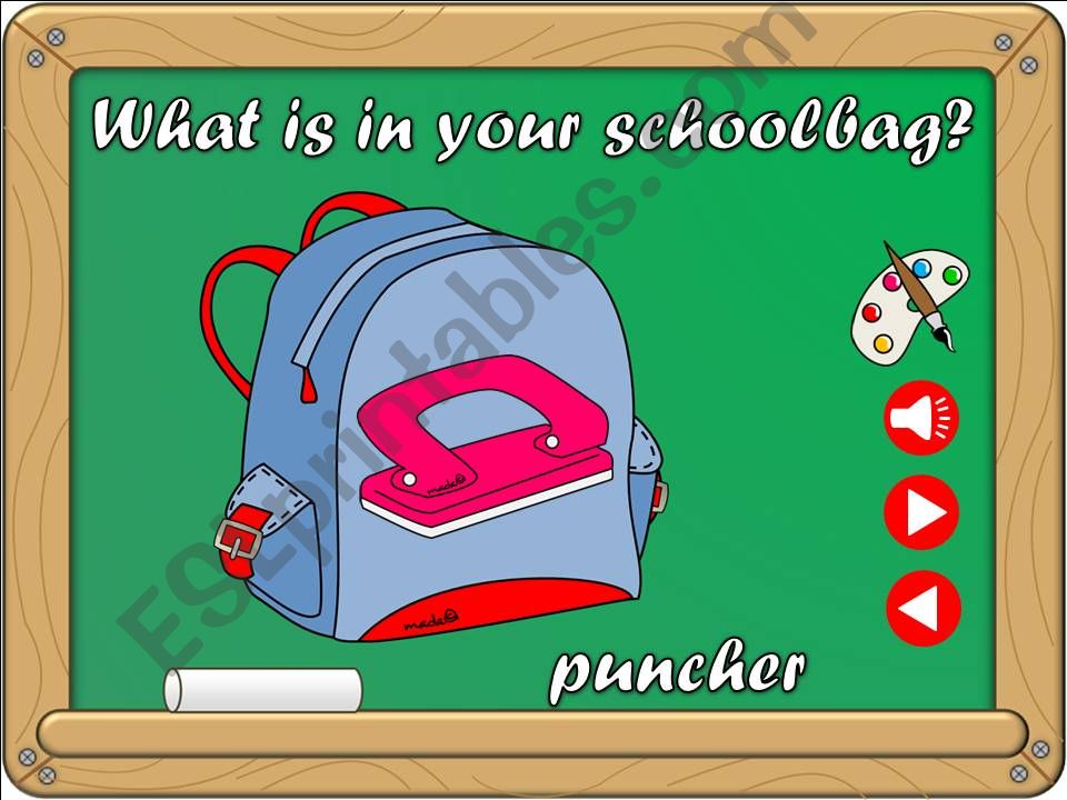 Whats in your schoolbag? - vocabulary (3/3) *with sound*